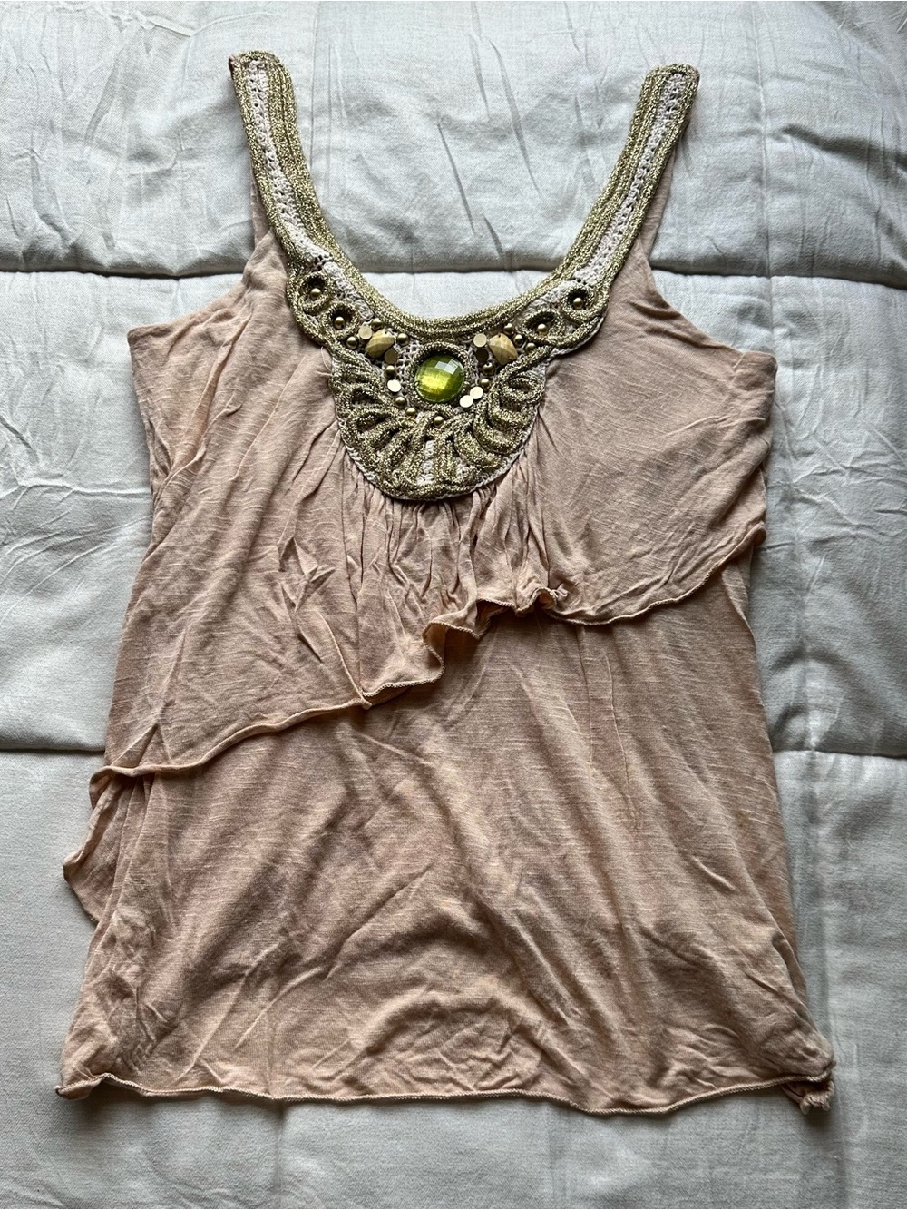 Embellished Blush Pink Tank Top with Beaded Neckline